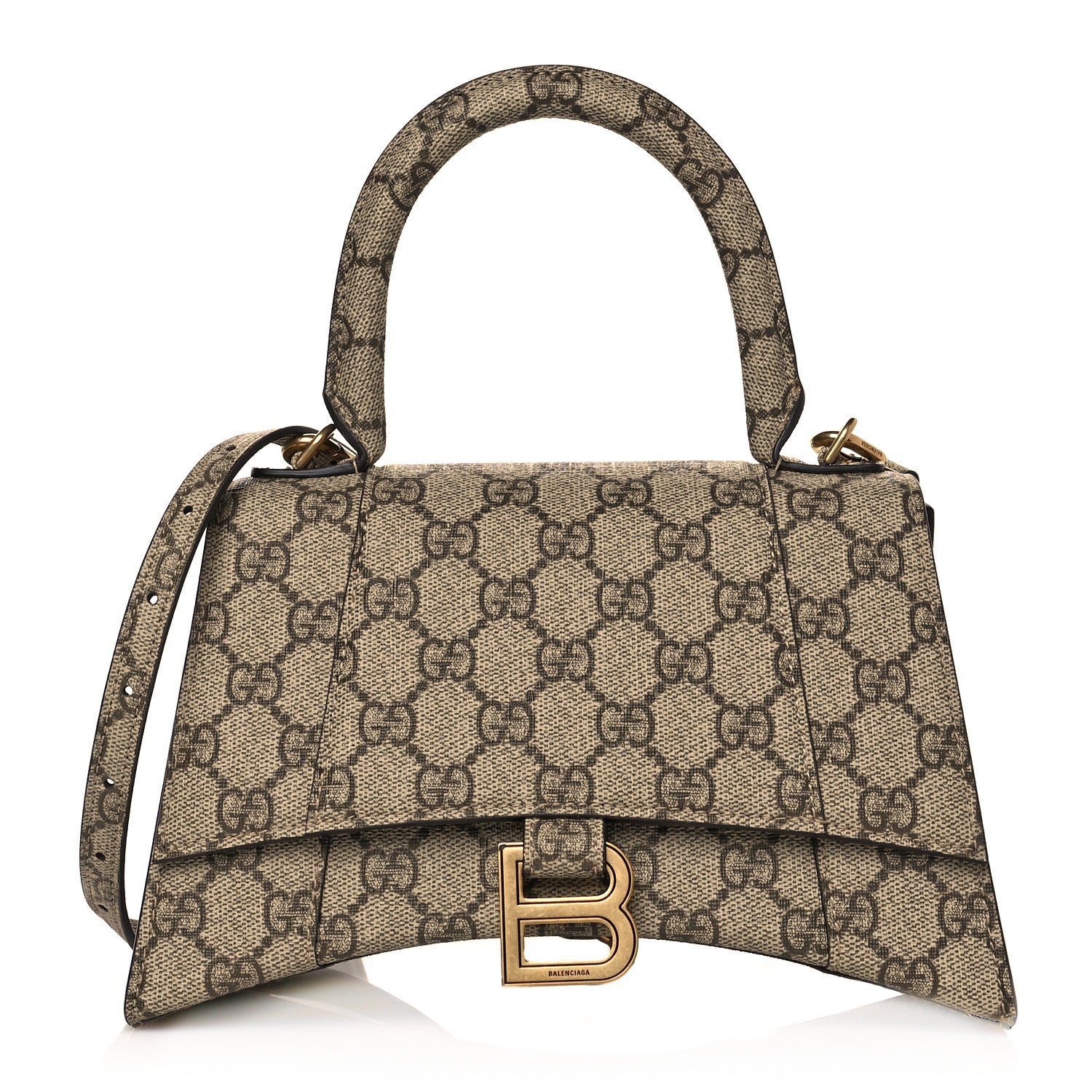 Balenciaga X GUCCI GG Supreme Monogram Small Hourglass Top Handle Bag Beige Ebony 1 of 17