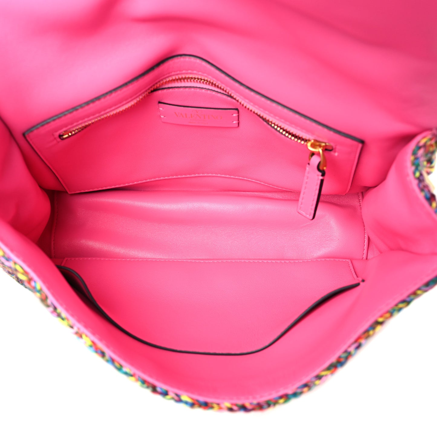 Wool Woven Large Roman Stud Shoulder Bag Multicolor Feminine Pink