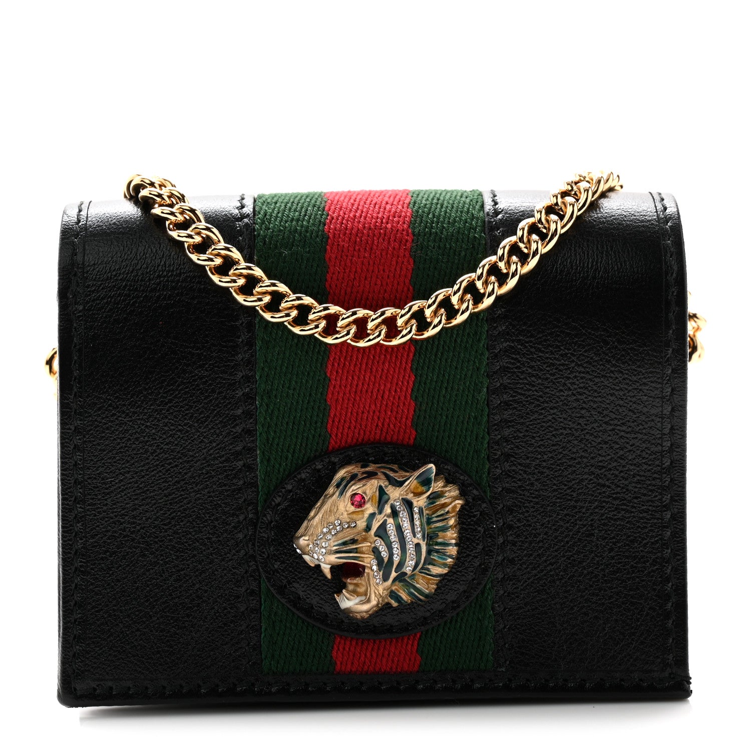 Gucci Calfskin Web Rajah Chain Card Case Wallet Black 1 of 7
