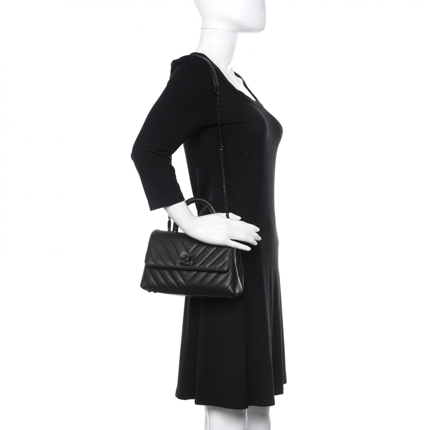 Caviar Chevron Quilted Mini Coco Handle Flap So Black