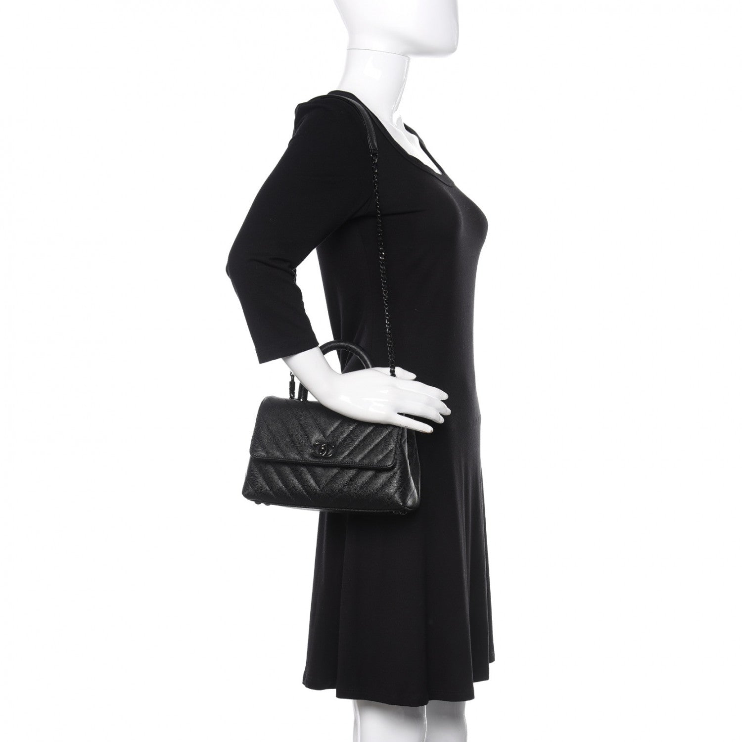 Chanel Caviar Chevron Quilted Mini Coco Handle Flap So Black 2 of 11