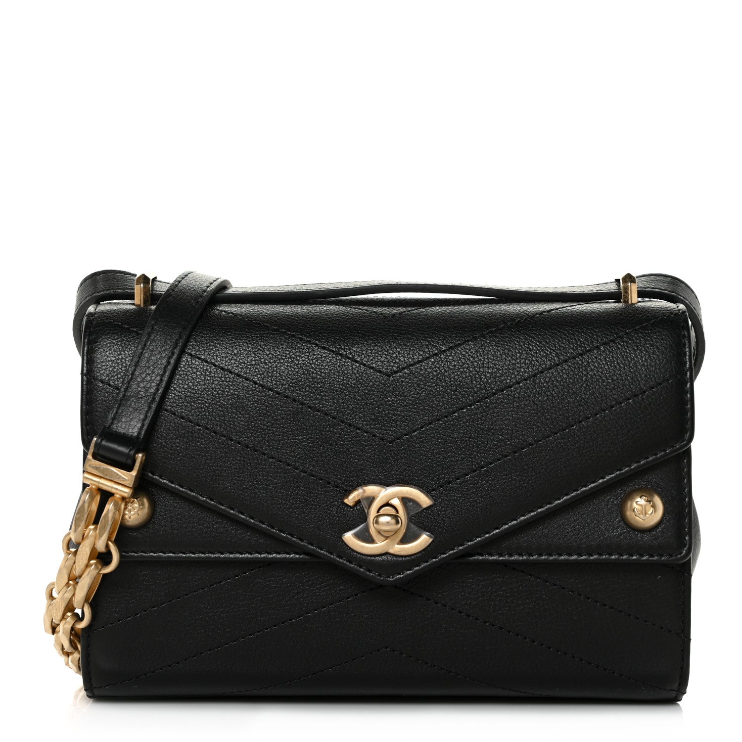 Chanel Calfskin Chevron Quilted Casual Trip Flap Black 1 of 11