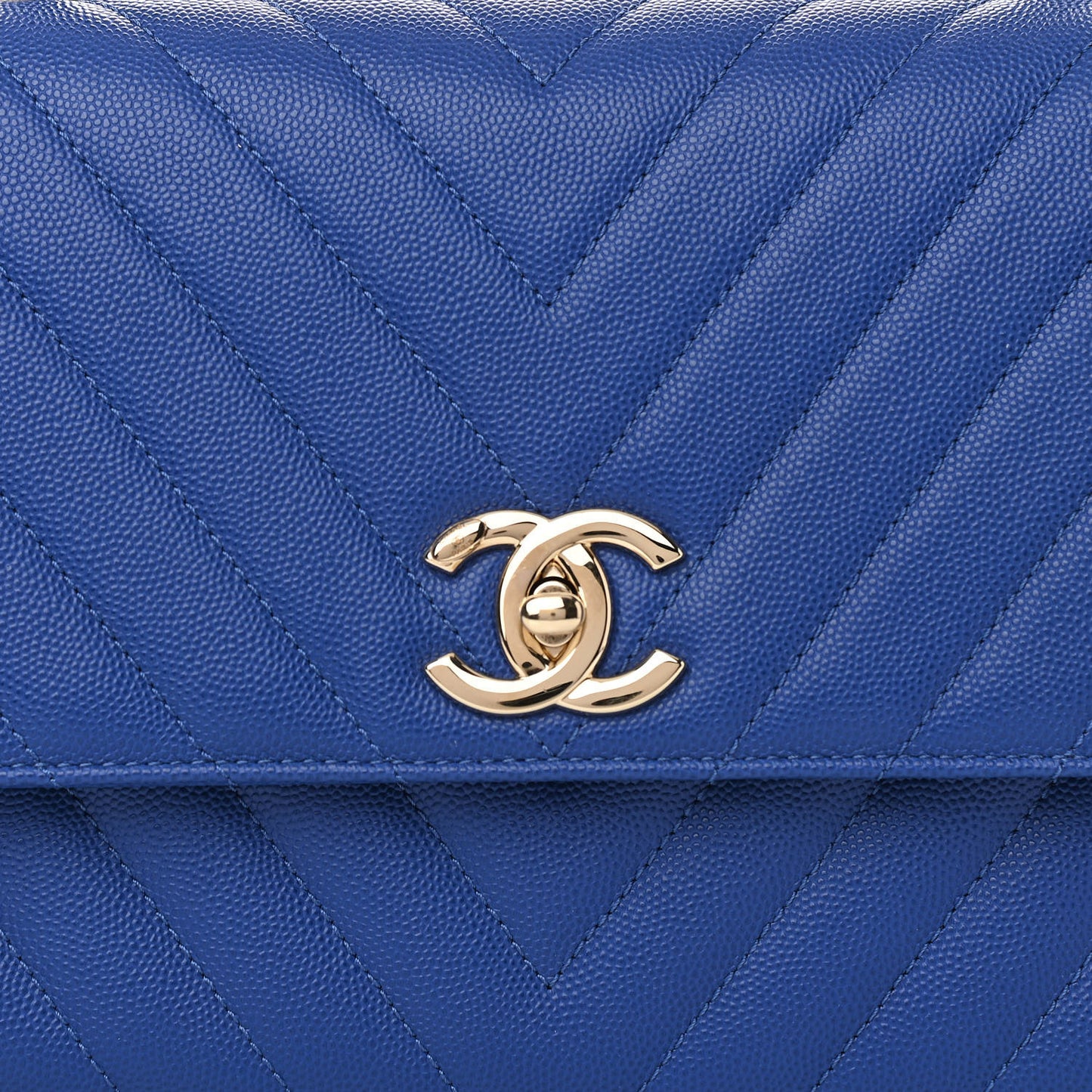 Caviar Chevron Quilted Small Coco Handle Flap Blue