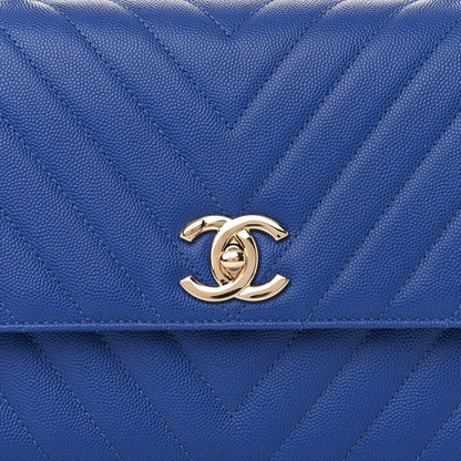 Chanel Caviar Chevron Quilted Small Coco Handle Flap Blue 8 of 11