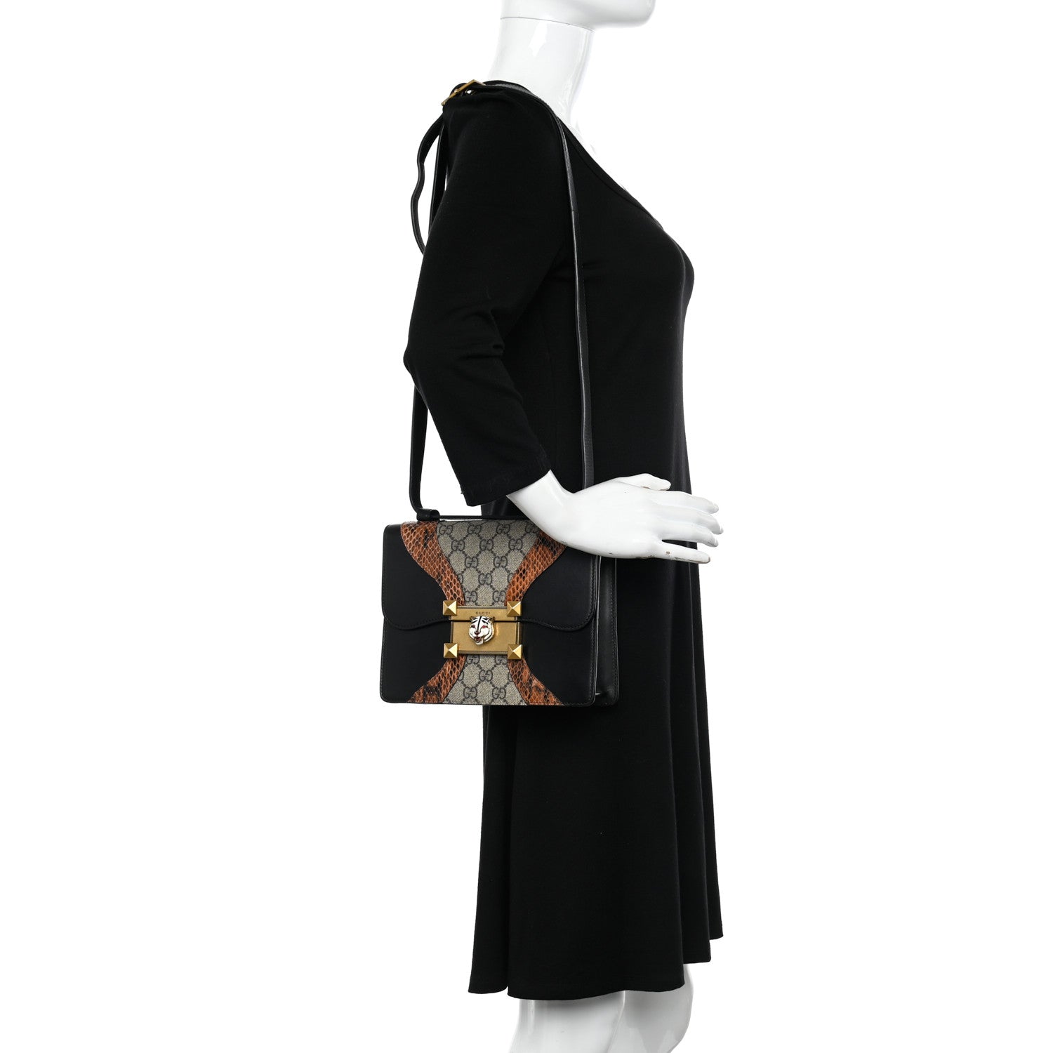 Gucci Nappa Elaphe GG Supreme Monogram Medium Osiride Shoulder Bag Black Bright Cuir Beige Ebony 2 of 10