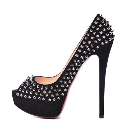 Christian Louboutin Veau Velours Lady Peep Spikes 150 Pumps 37.5 Black 1 of 8
