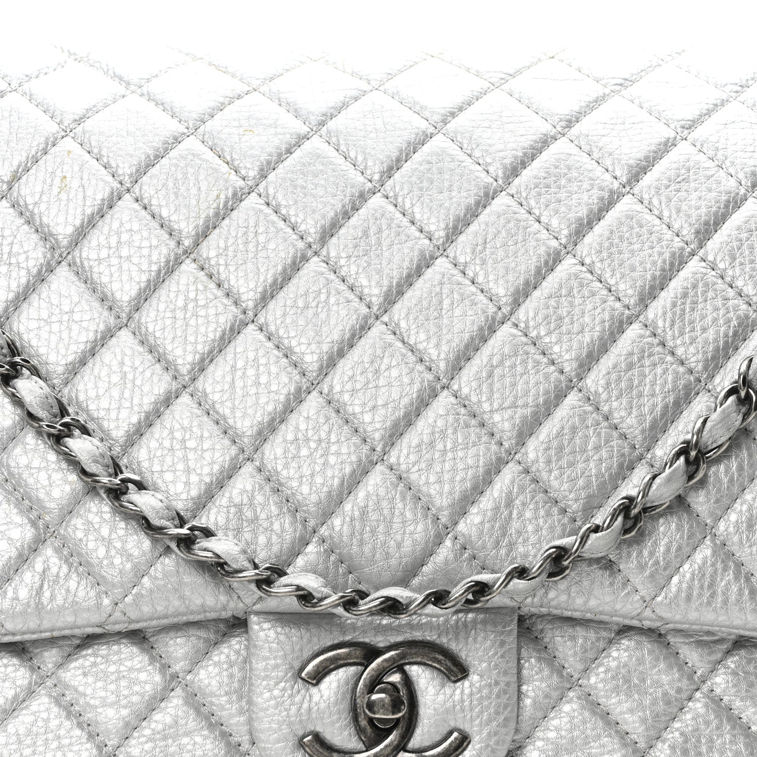 Chanel Metallic Calfskin Quilted XXL Travel Flap Bag Silver 8 of 10