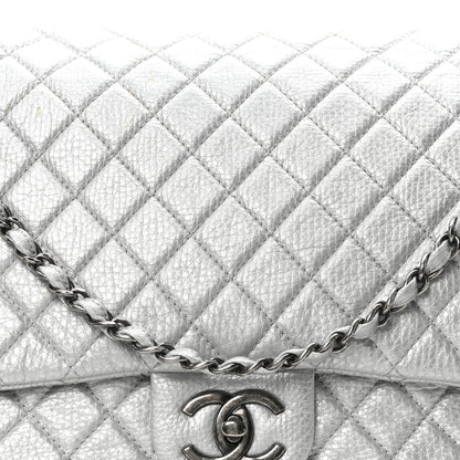 Chanel Metallic Calfskin Quilted XXL Travel Flap Bag Silver 8 of 10