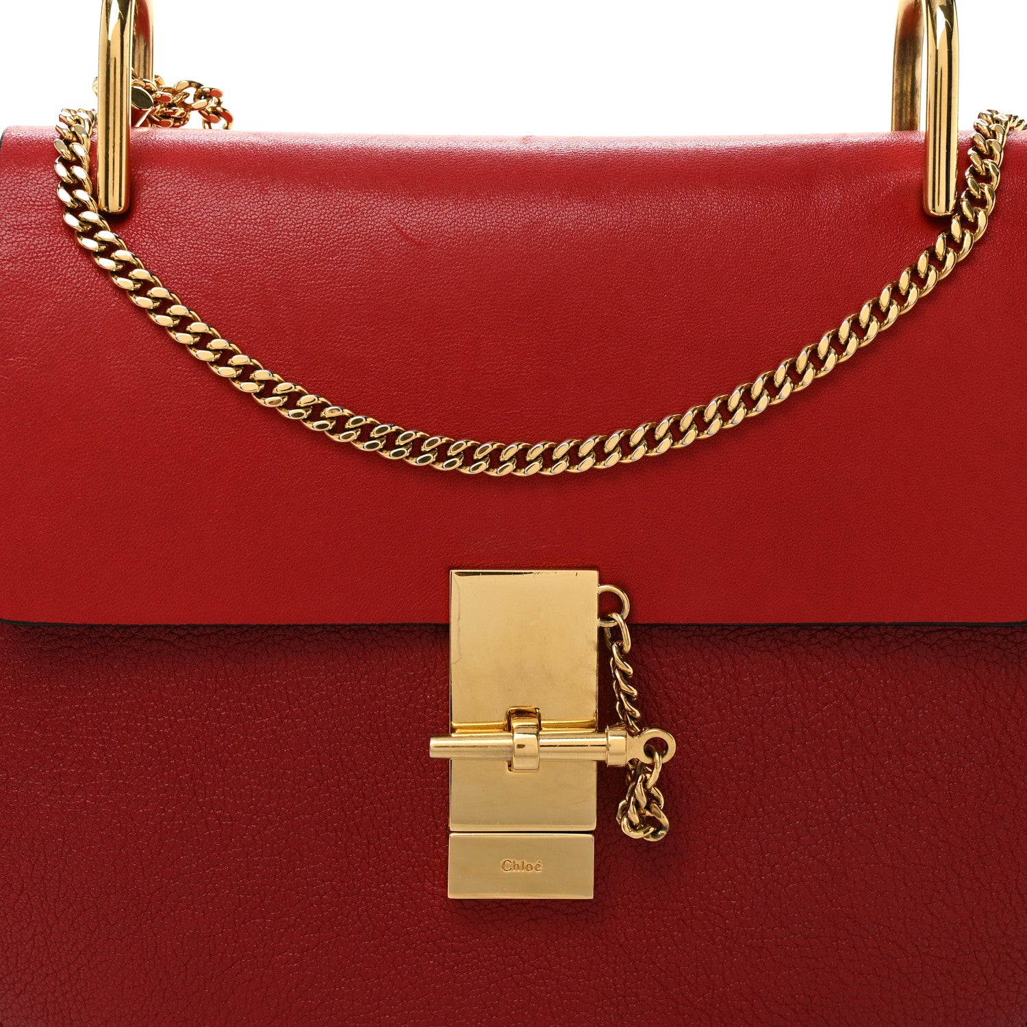Chloe Grained Calfskin Lambskin Drew Shoulder Bag Red 7 of 9