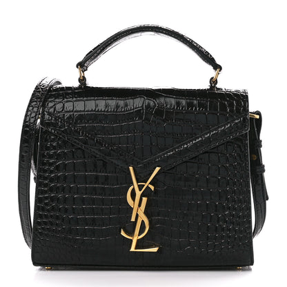 Saint Laurent Calfskin Crocodile Embossed Mini Classic Monogram Cassandra Top Handle Black 1 of 11