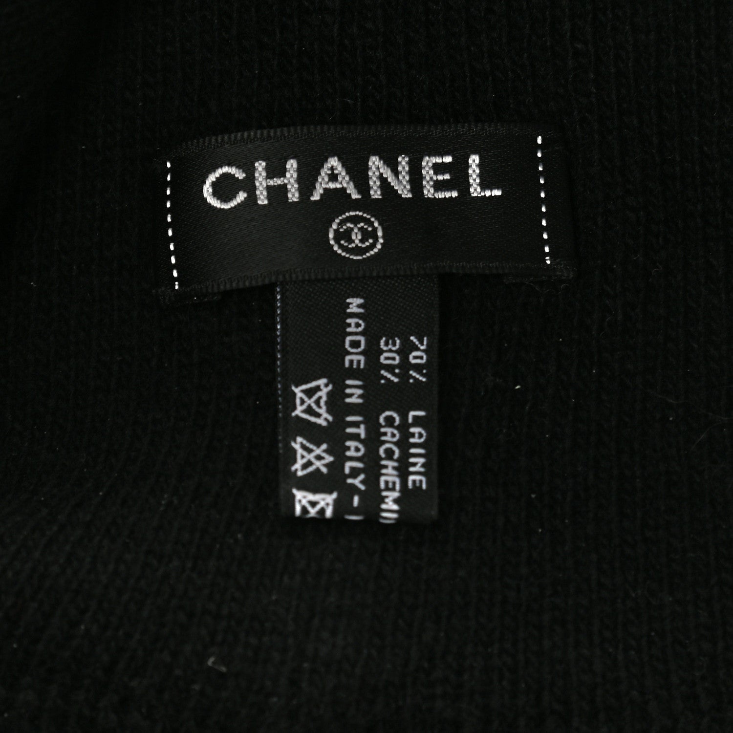 Chanel Cashmere Logo Beanie Hat Black Light Grey 4 of 4