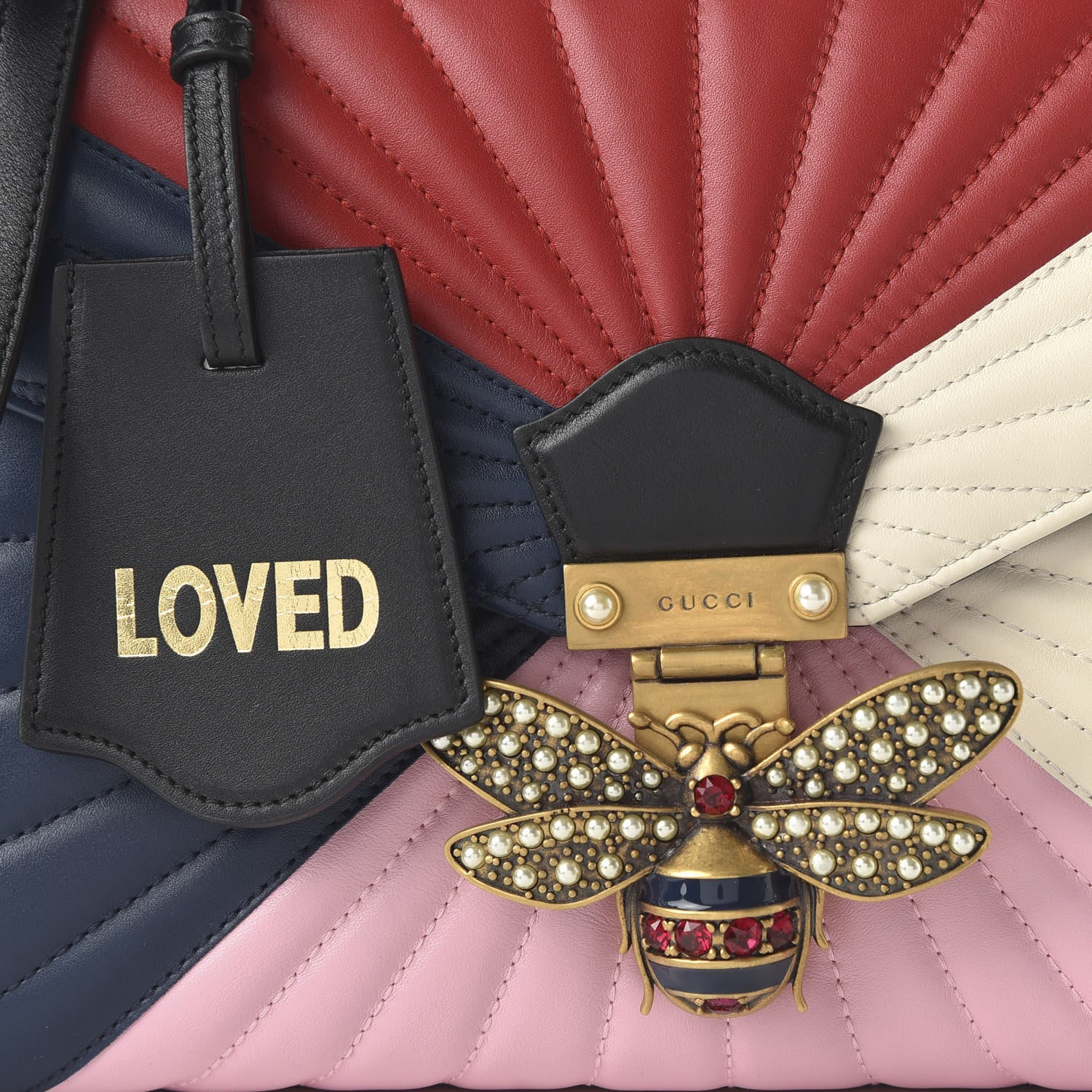 Gucci Calfskin Bamboo Trapuntata Queen Margaret Top Handle Bag Blue Agata Hibiscus Red Mystic White Sugar Pink 19 of 22
