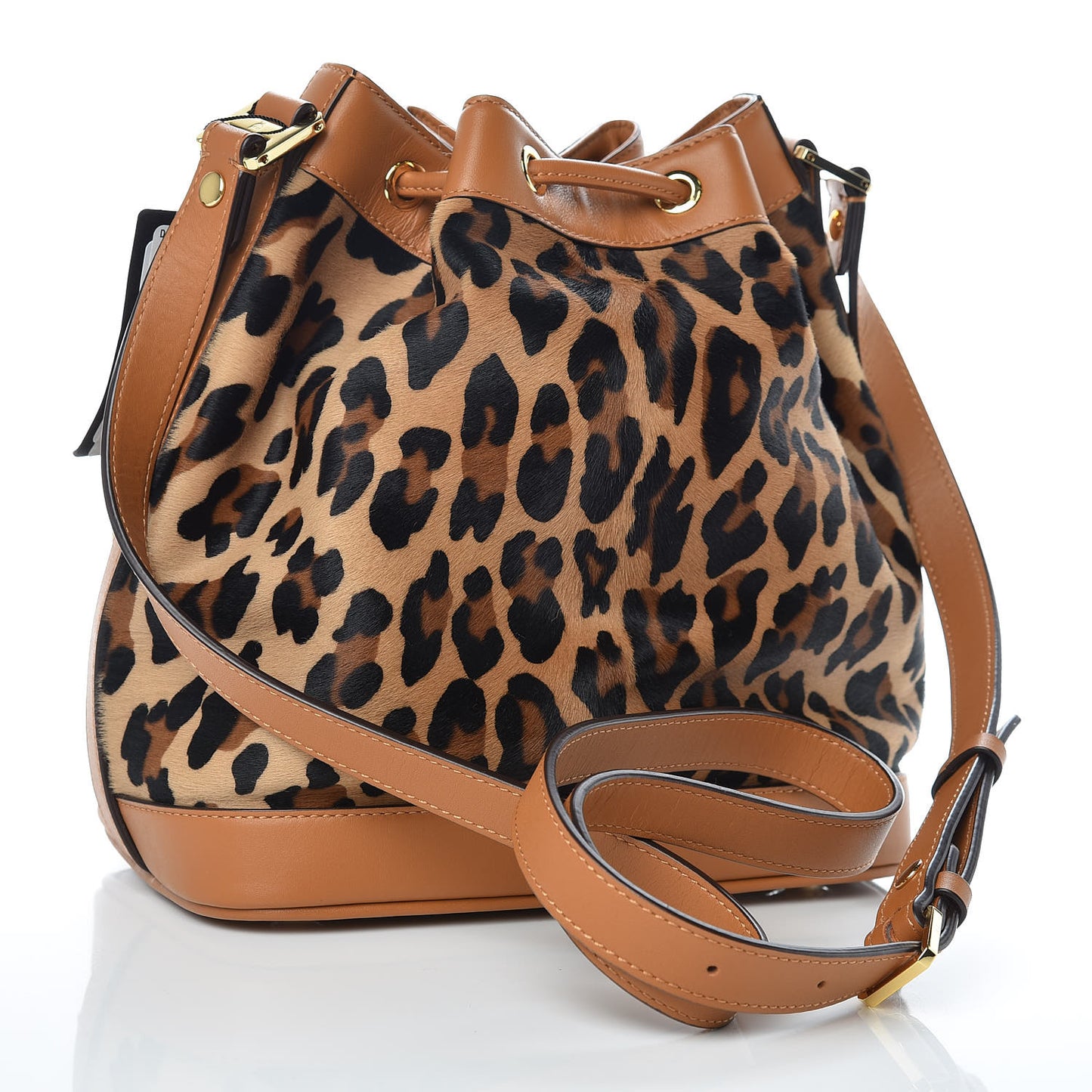 Calf Hair Calfskin Small Drawstring Bucket Bag Leopard