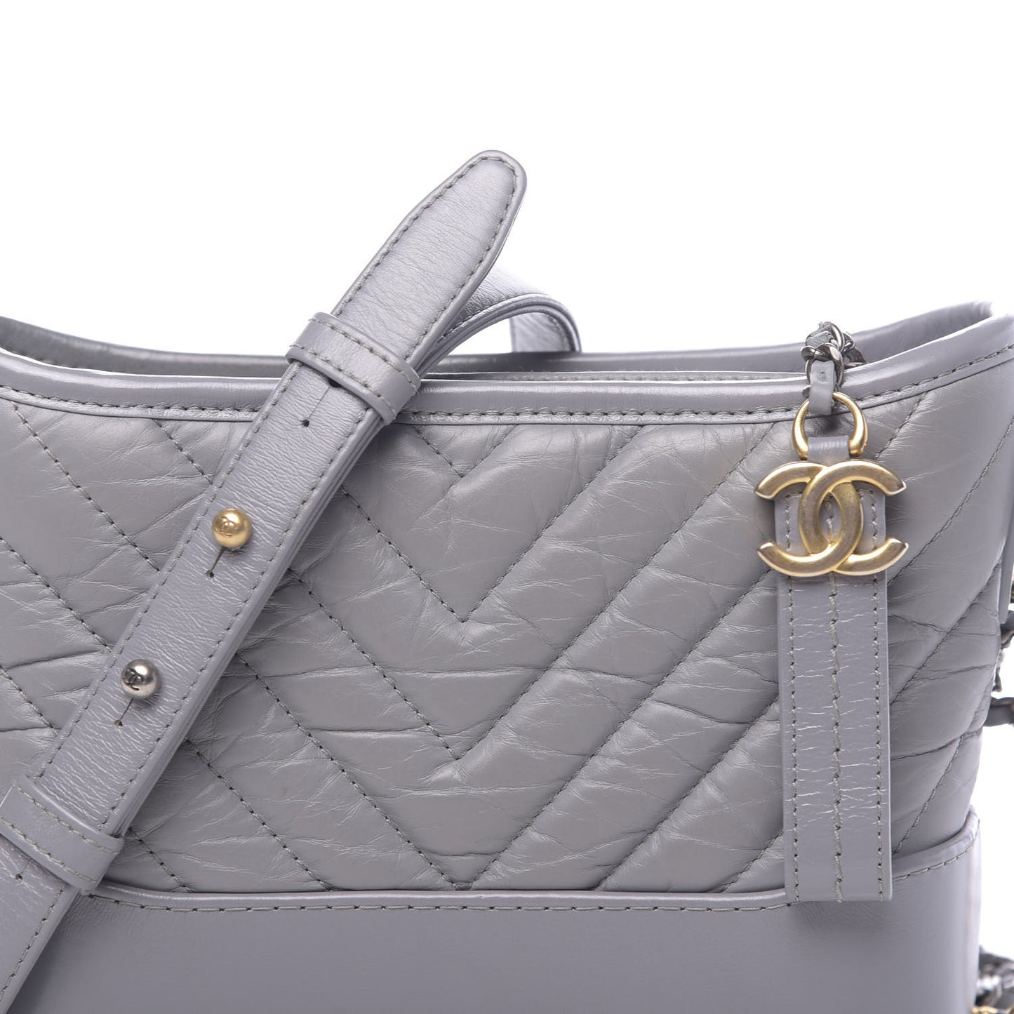 Aged Calfskin Chevron Quilted Small Gabrielle Hobo Grey