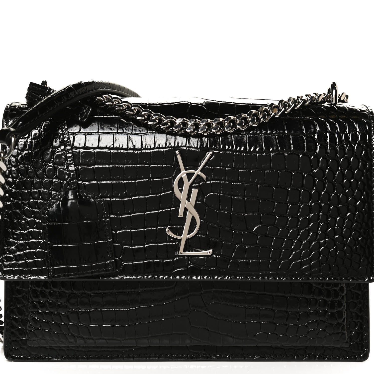 Saint Laurent Calfskin Crocodile Embossed Medium Monogram Sunset Black 10 of 13