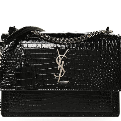 Saint Laurent Calfskin Crocodile Embossed Medium Monogram Sunset Black 10 of 13