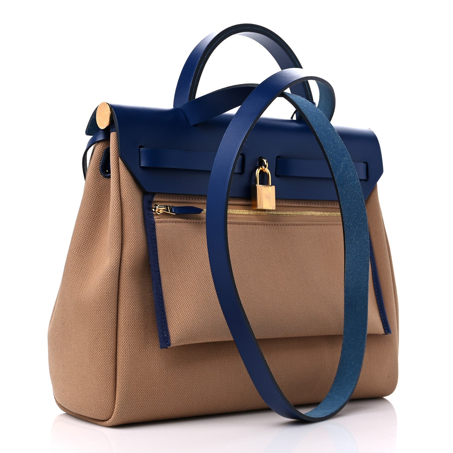 Hermes Military Toile Vache Hunter Herbag Zip Retourne 31 PM Chai Bleu Saphir 4 of 11