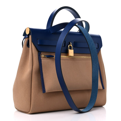 Hermes Military Toile Vache Hunter Herbag Zip Retourne 31 PM Chai Bleu Saphir 4 of 11