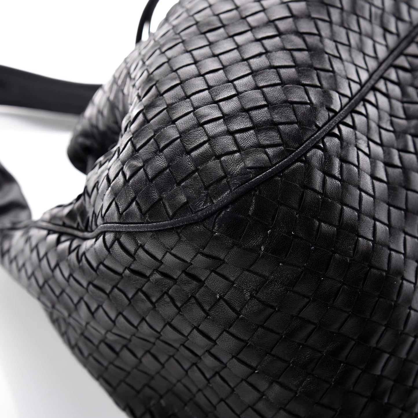 Nappa Intrecciato Drawstring Hobo Bag Black