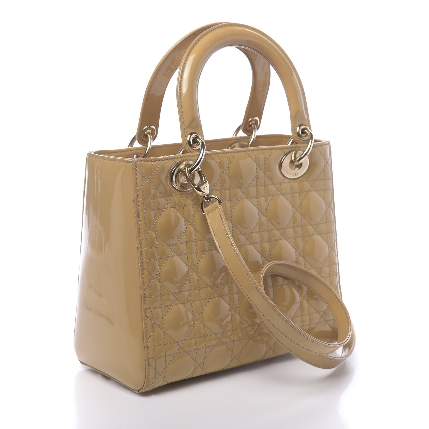 Christian Dior Patent Cannage Medium Lady Dior Beige 3 of 16