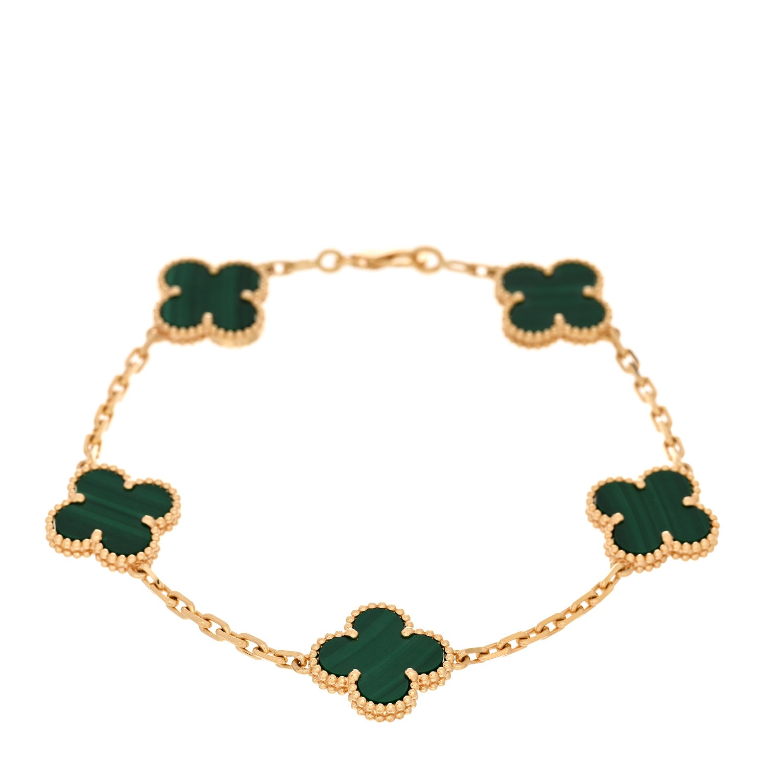 Van Cleef & Arpels 18K Yellow Gold Malachite 5 Motifs Vintage Alhambra Bracelet 1 of 5
