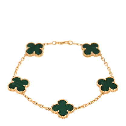 Van Cleef & Arpels 18K Yellow Gold Malachite 5 Motifs Vintage Alhambra Bracelet 1 of 5