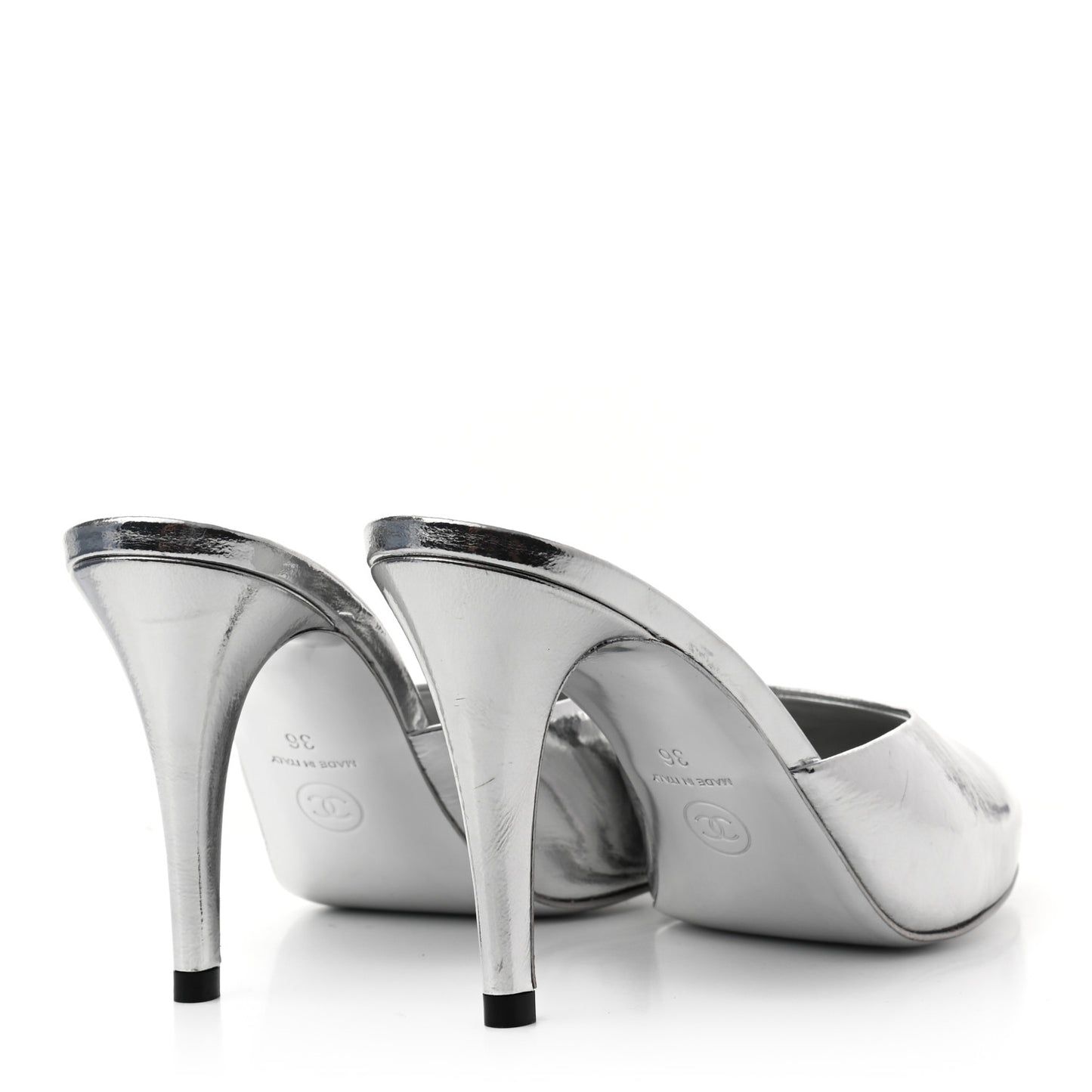 Metallic Goatskin CC Mules 36 Silver