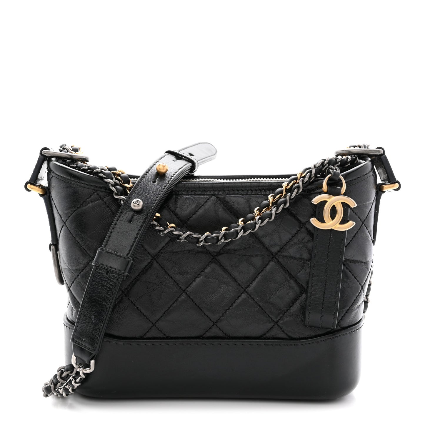 Aged Calfskin Quilted Small Gabrielle Hobo Black