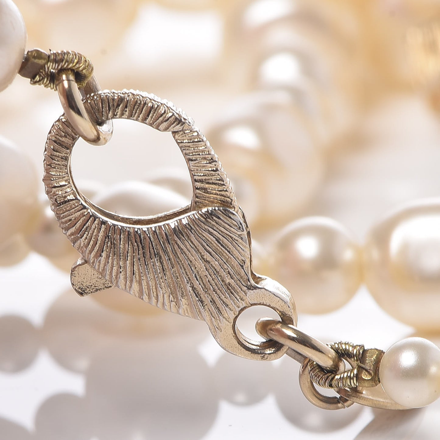 Graduated Pearl CC Long Necklace Light Gold