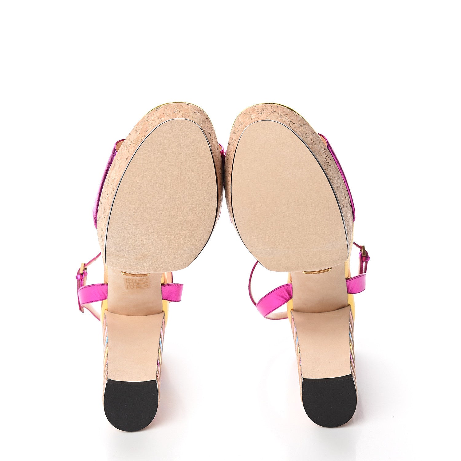 Gucci Metallic Nappa Cork Claudie Platform Sandals 40 Fuchsia Multi 5 of 8
