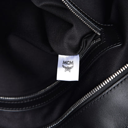 MCM Metallic Visetos Striped Medium Anya Shopper Tote Black Silver 7 of 10