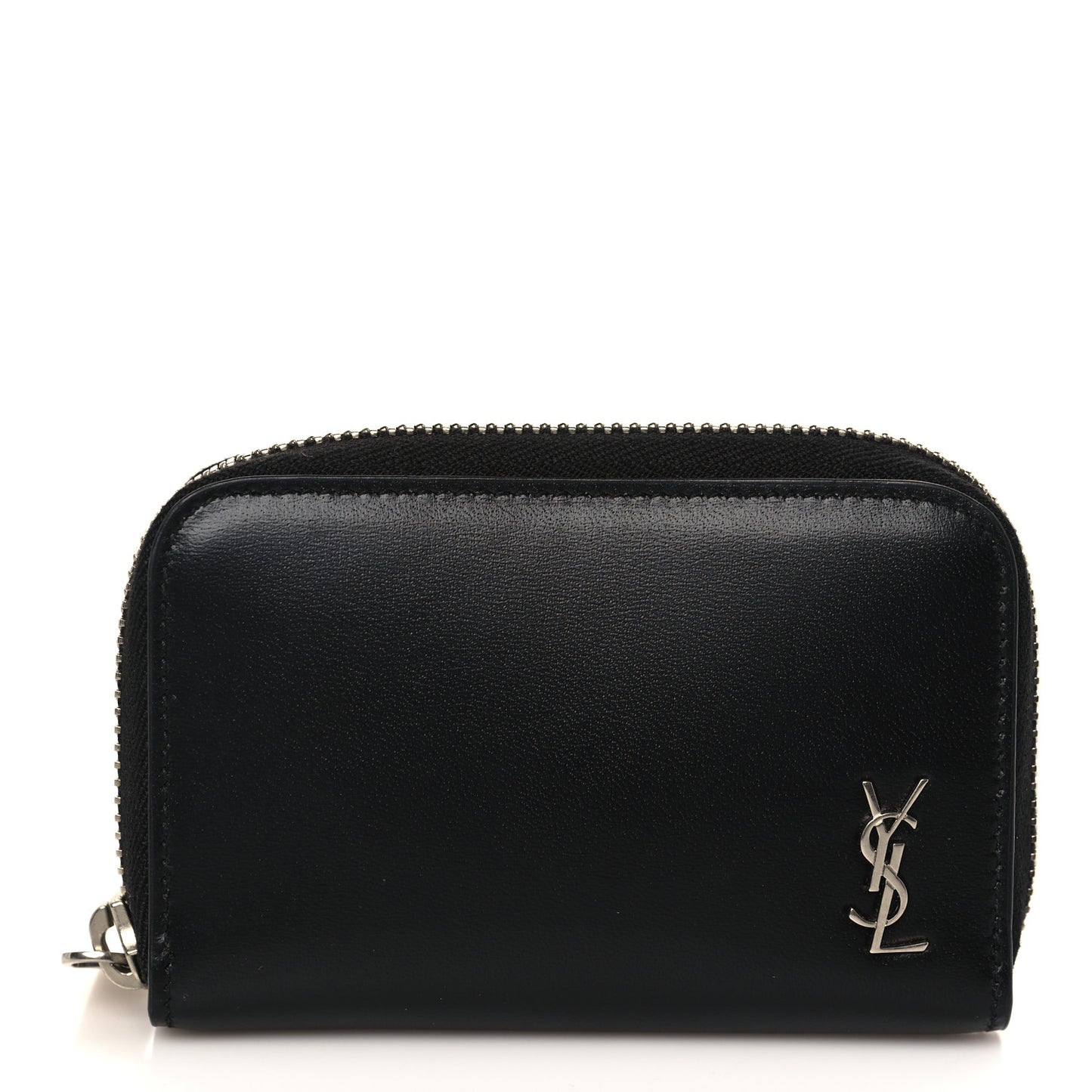 Calfskin Compact Zip Coin Purse Black