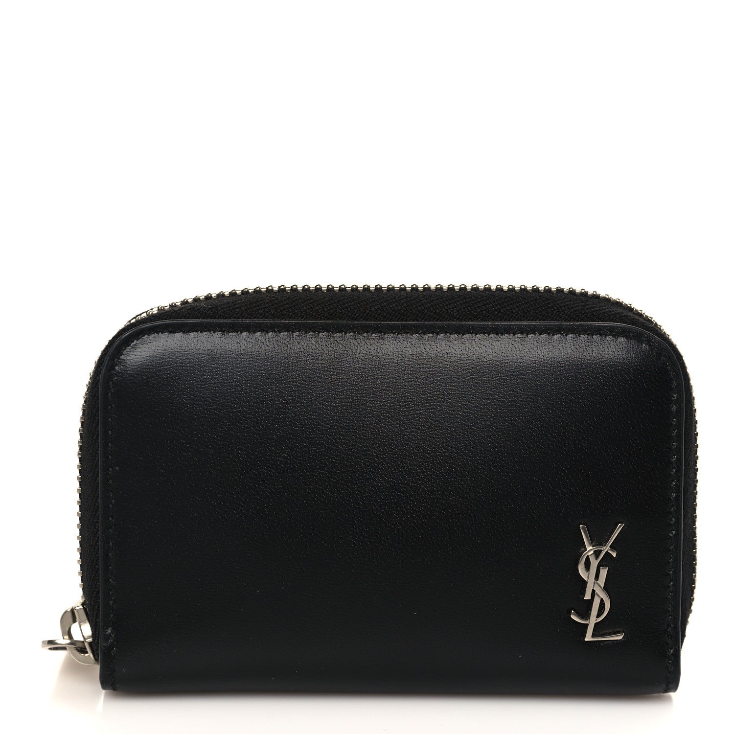 Saint Laurent Calfskin Compact Zip Coin Purse Black 1 of 6