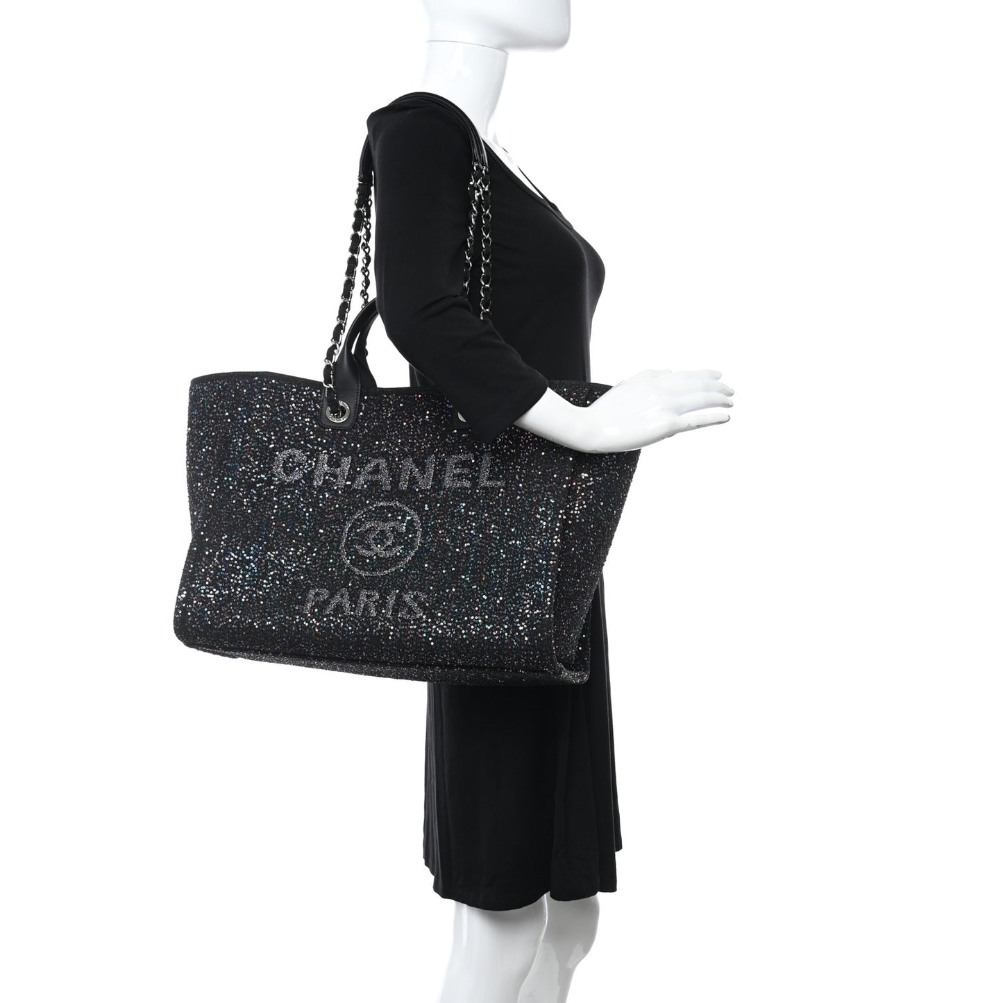 Viscose Sequins Medium Deauville Tote Black