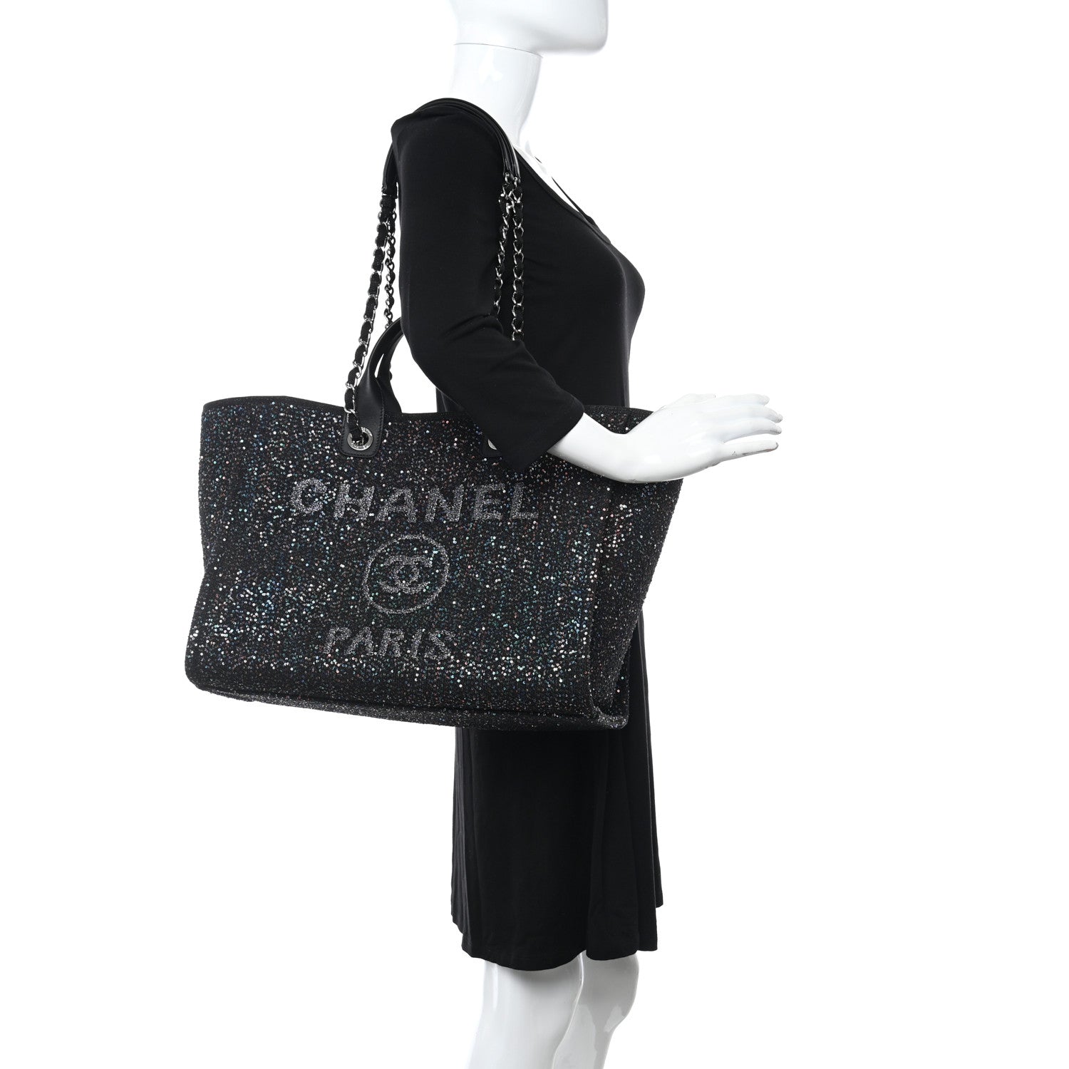 Chanel Viscose Sequins Medium Deauville Tote Black 2 of 9
