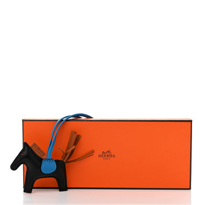 Hermes Milo Lambskin Grigri Rodeo Horse Bag Charm PM Black Bleu Saphir Gold 5 of 5