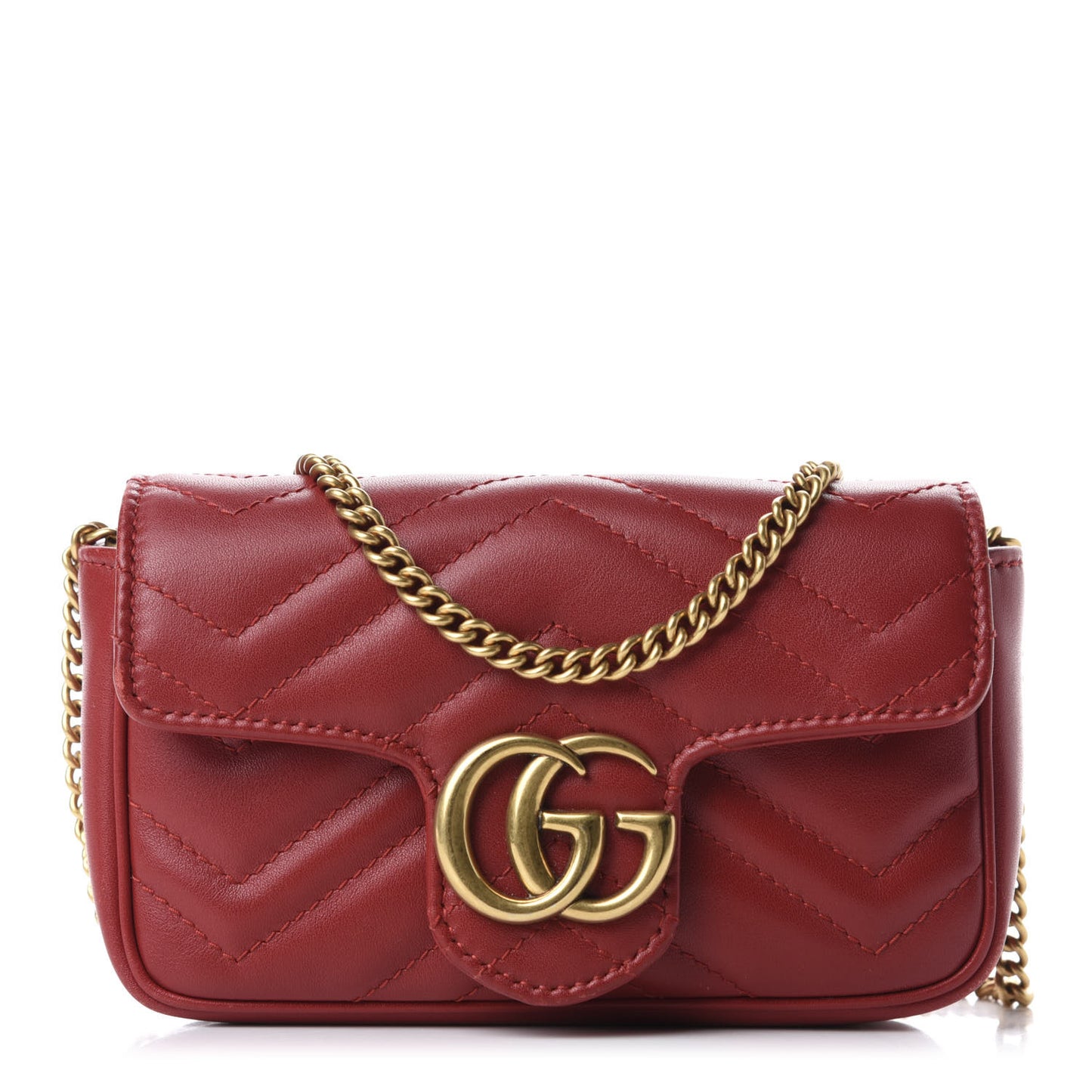 Calfskin Matelasse Super Mini GG Marmont Shoulder Bag Hibiscus Red