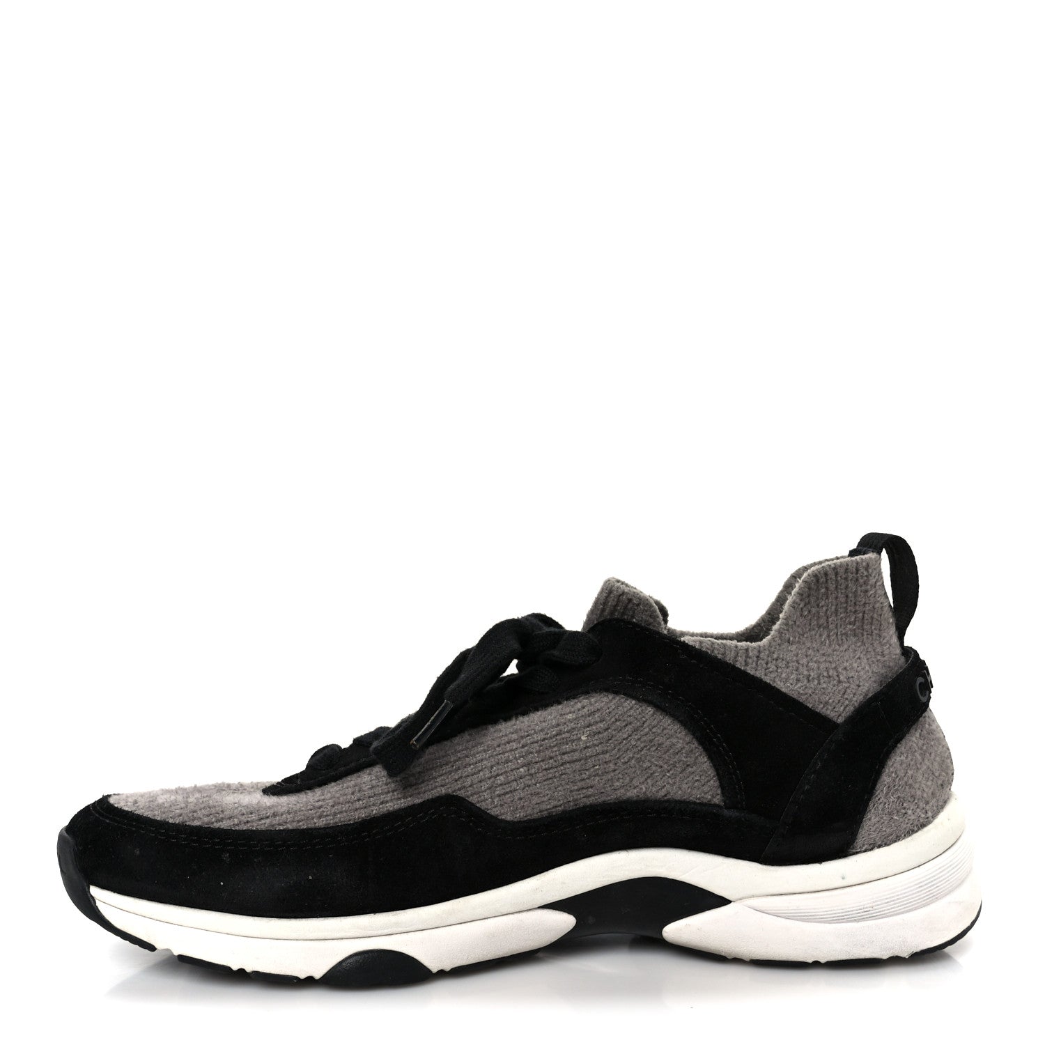 Chanel Fabric Suede Calfskin CC Sneakers 38 Gray Black 1 of 10
