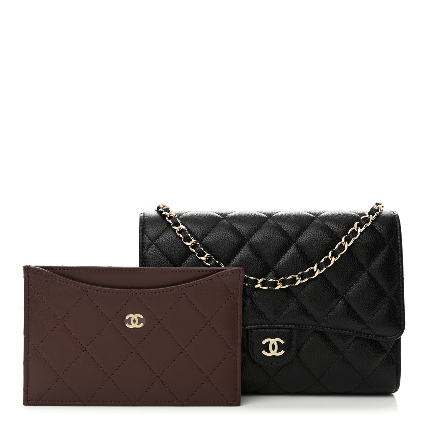Caviar Quilted Compact Wallet On Chain WOC Black