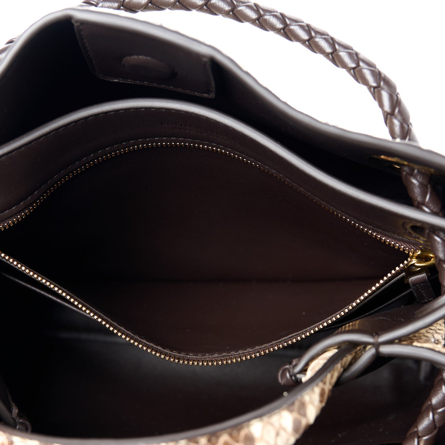 Snakeskin Intrecciato Small Andiamo Shoulder Bag Roccia Fondant