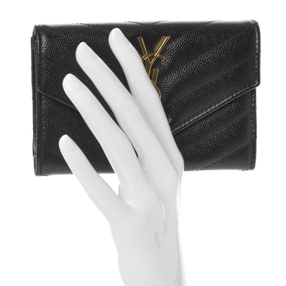 Saint Laurent Grain De Poudre Matelasse Chevron Small Monogram Envelope Wallet Black 2 of 8