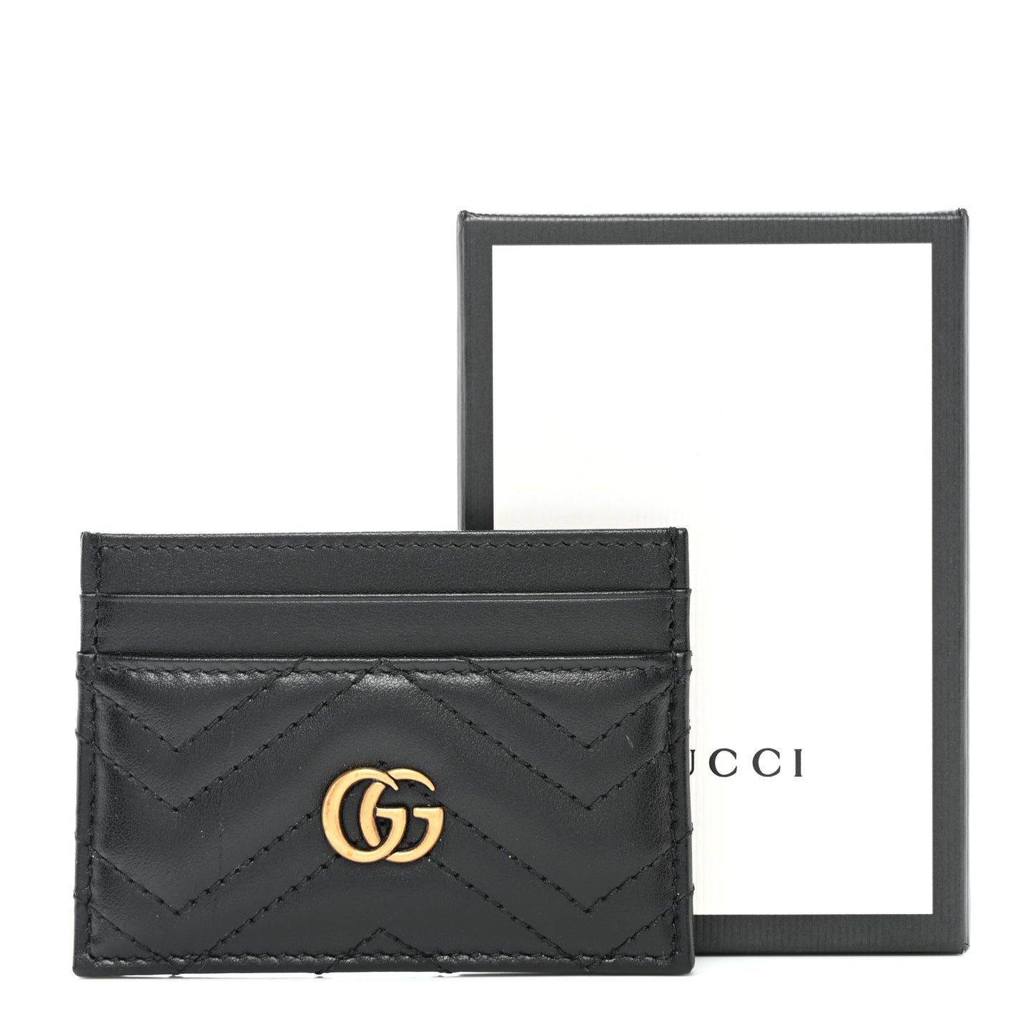 Calfskin Matelasse GG Marmont Card Holder Black