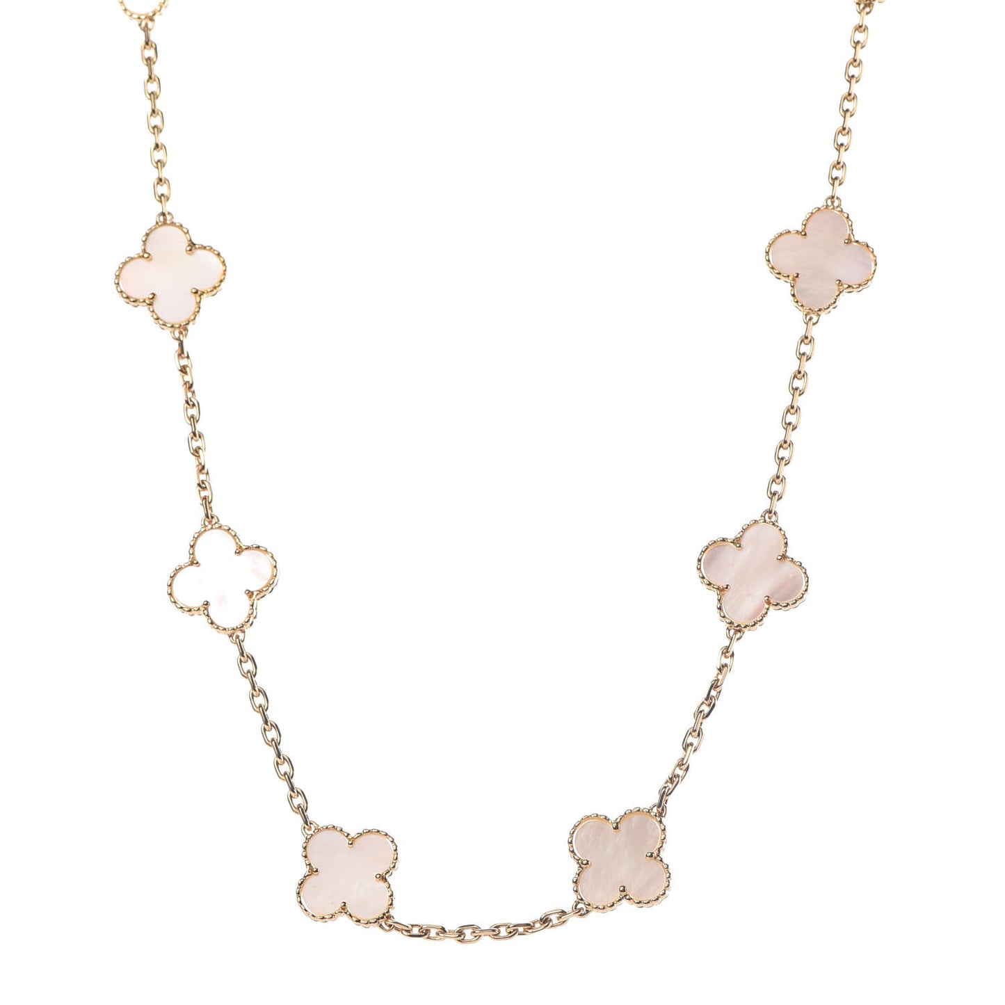 18K Yellow Gold Mother of Pearl 10 Motifs Vintage Alhambra Necklace