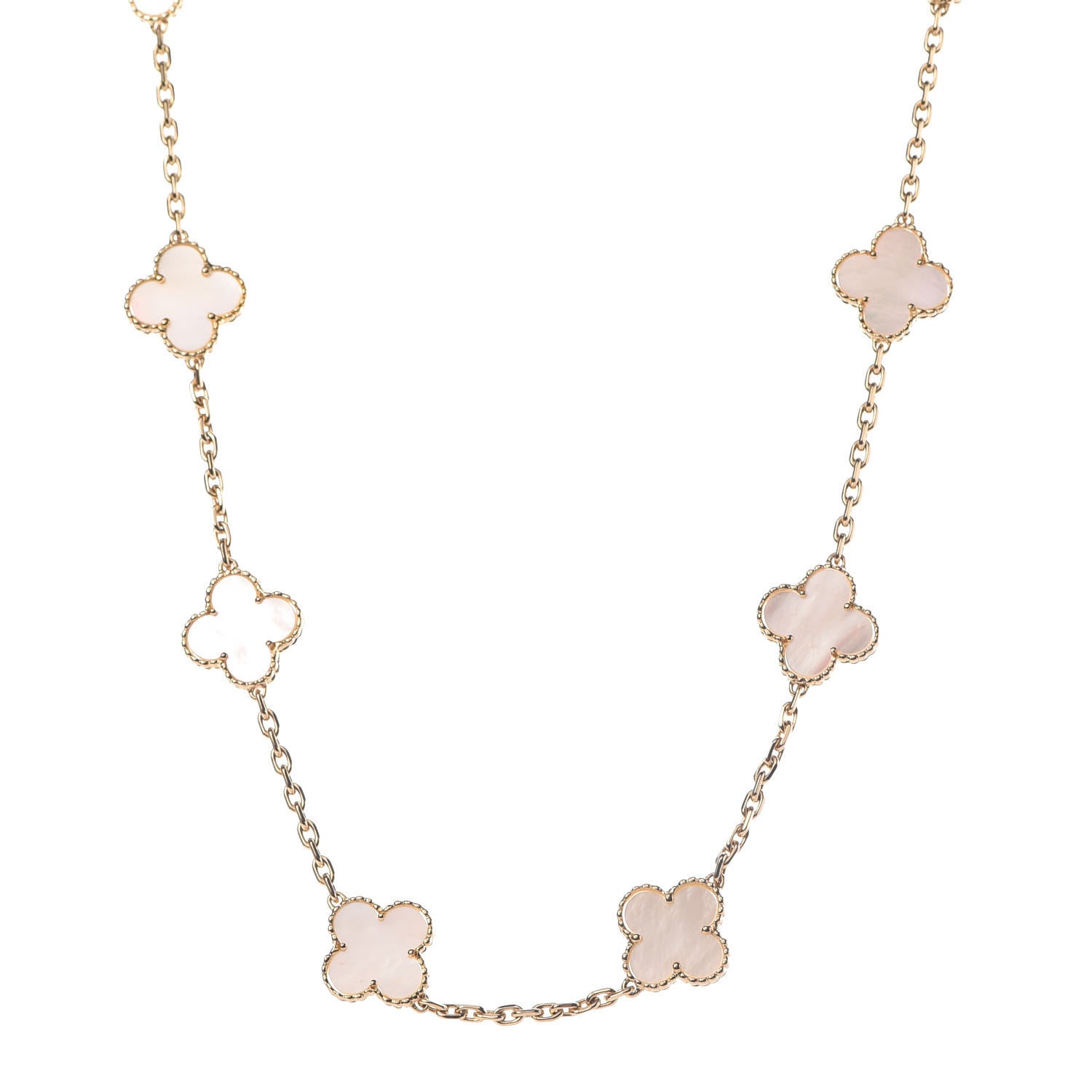 Van Cleef & Arpels 18K Yellow Gold Mother of Pearl 10 Motifs Vintage Alhambra Necklace 1 of 7