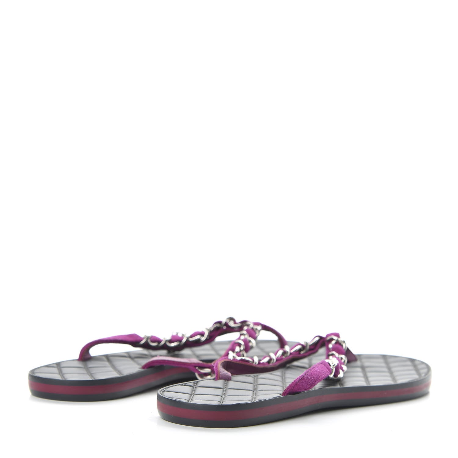 Chanel Suede Calfskin Quilted Chain Thong Sandals 36 Pink 4 of 7