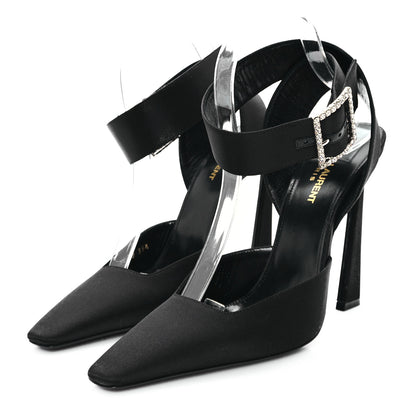 Saint Laurent Crepe Satin Crystal Buckle Claude 110 Slingback Pumps 38 Black 4 of 10