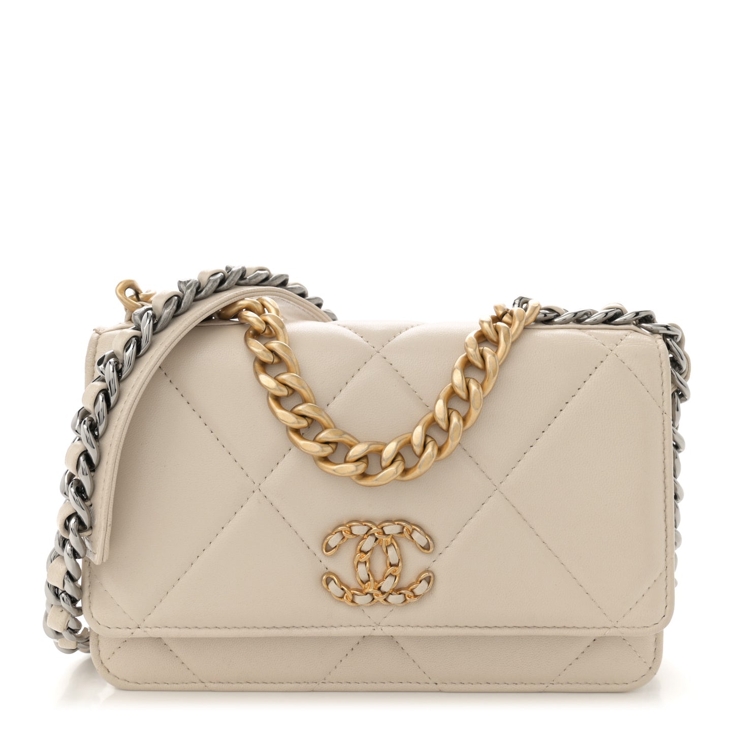 Lambskin Quilted Chanel 19 Wallet On Chain WOC Light Beige