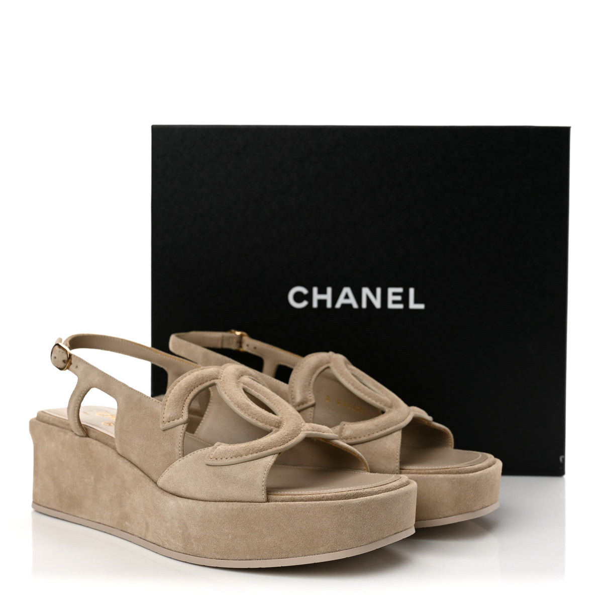 Suede Calfskin Platform CC Sandals 37.5 Dark Beige
