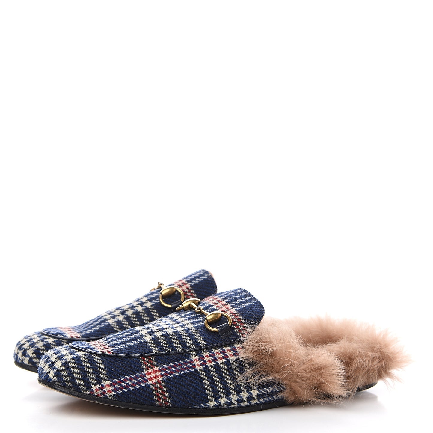 Tartan Fur Mens Princetown Slippers 9 Blue