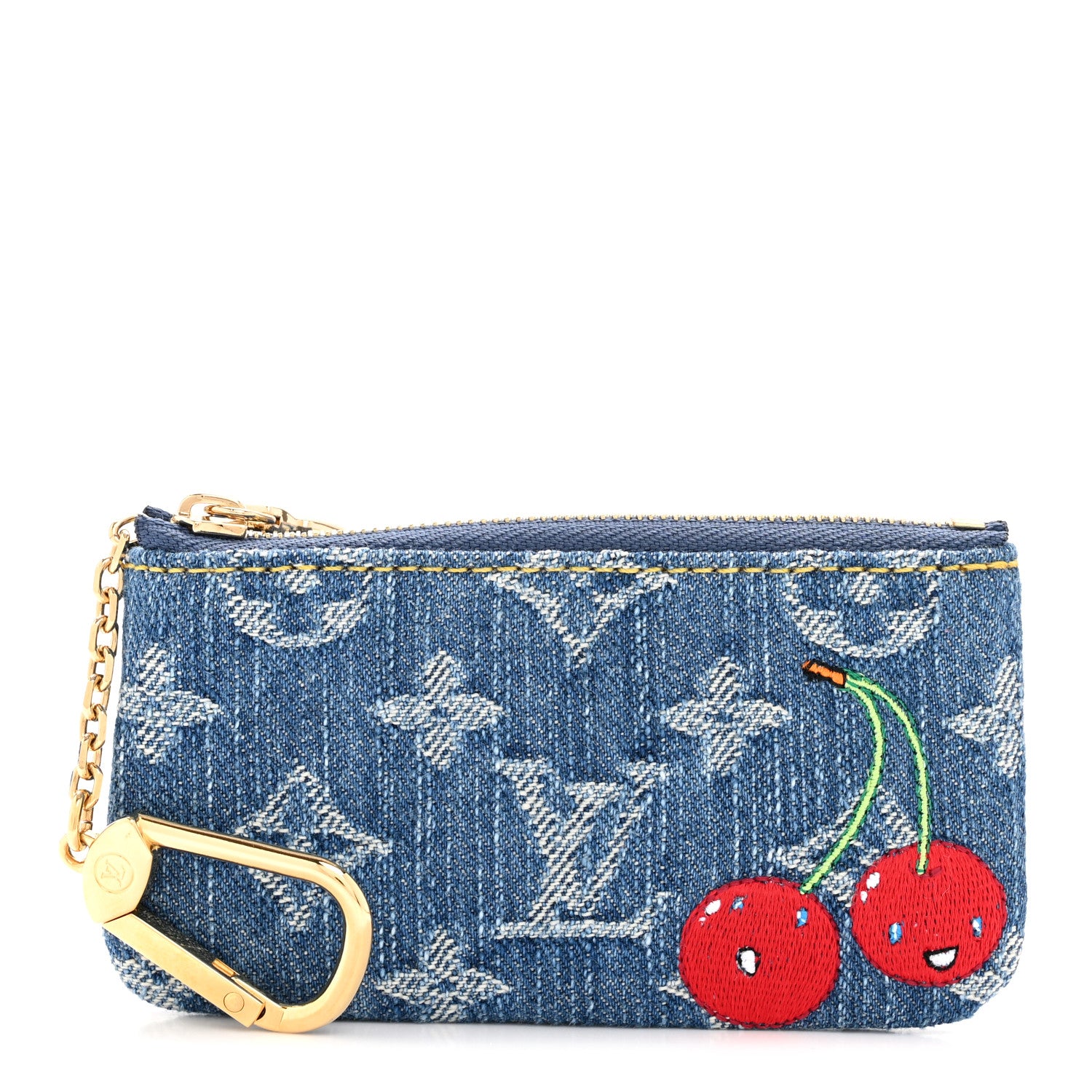 Louis Vuitton LV X TM Monogram Denim Cerises Key Pouch Blue 1 of 7